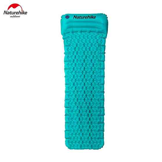 Одинарный надувной матрац с подушкой Nature Hike ULTRALIGH TPU 185x54x3см. Вес 460гр, синий Киев