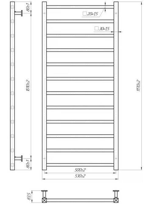 Полотенцесушитель водяной Mario INOX Токио 1170х530/500 черный мат Киев - изображение 4