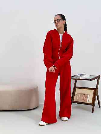 Теплий костюм на флісі жіночий з широкими штанами Червоний 48/52 Харків