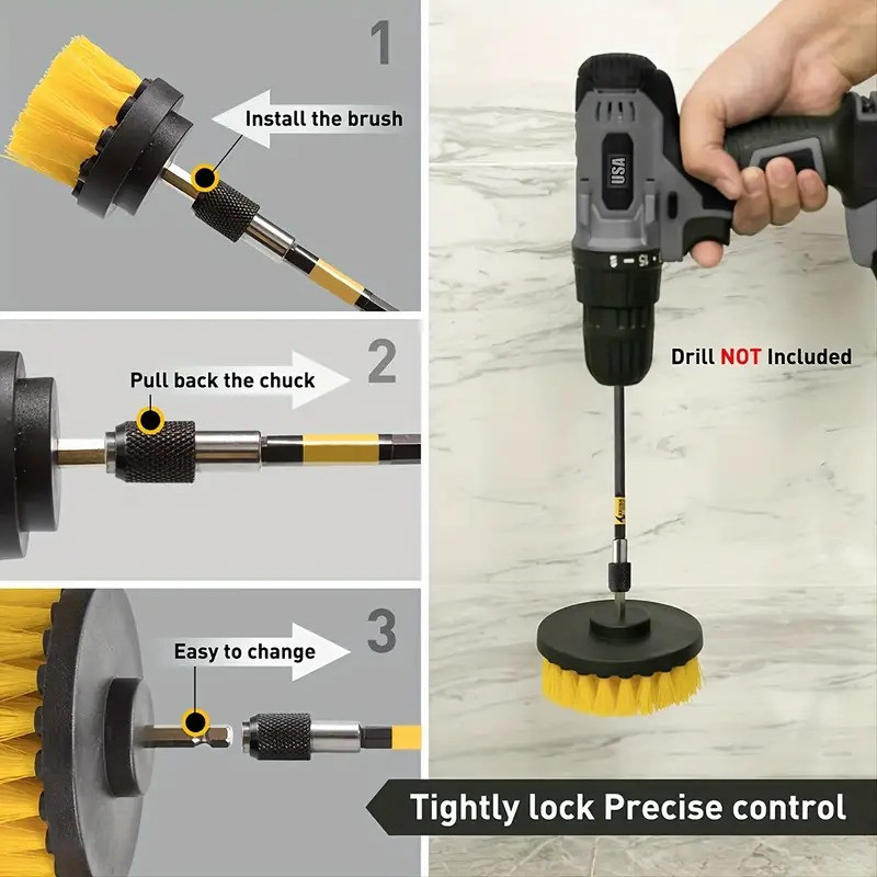 Набір з 3-х щіток для шуруповерта з подовженою щіткою, Багаторазові, багатоцільові насадки для прибирання кухні та ванни Кам'янець-Подільський - фото 4