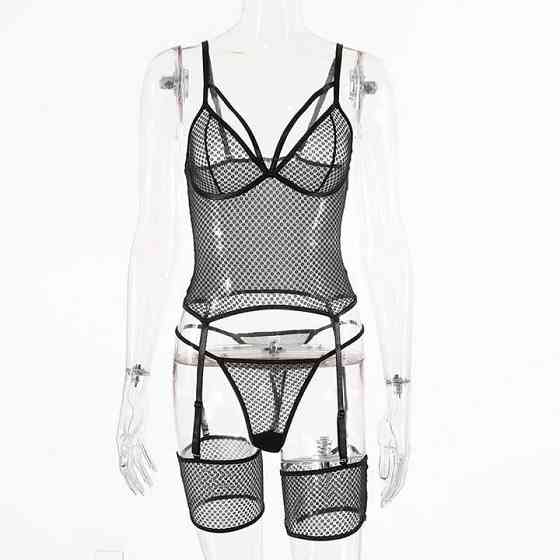 Чарівний комплект з імітацією панчіх - Чорний - S-M - Еротична білизна Вінниця