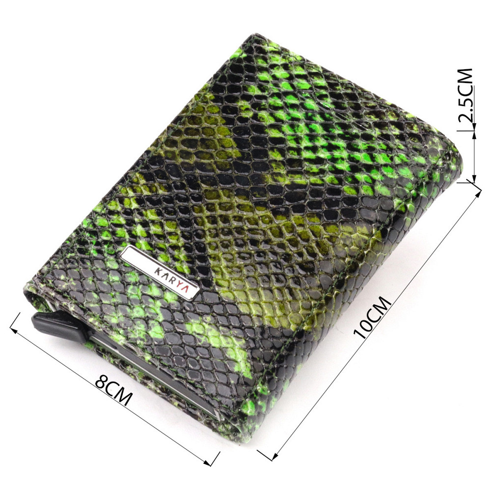 Лакированная визитница из натуральной фактурной кожи под змею Зеленый (KARYA) Киев - изображение 7