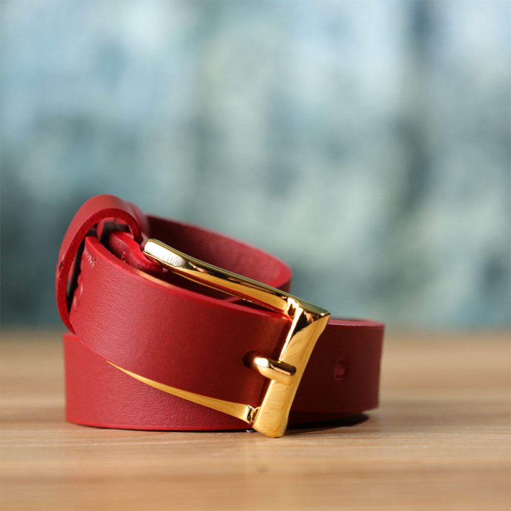 Яркий тонкий кожаный ремень для женщин GRANDE PELLE 22951 Красный Киев - изображение 10