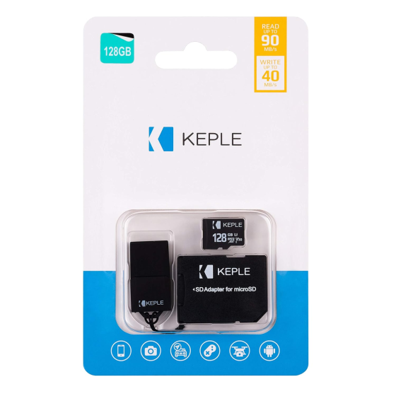 Карта памяти Keple microSD 128 ГБ Class 10 UHS-I U1, 30 МБ/с, SD-адаптер + USB-кардридер, повреждена коробка Киев