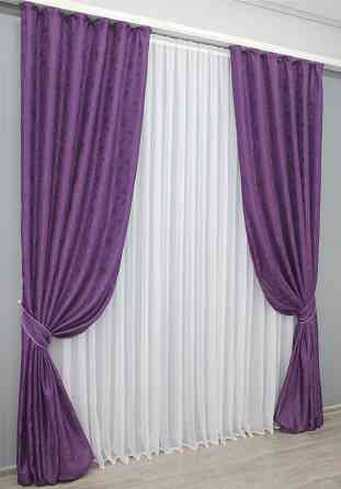 Комплект готовых штор VR-Textil Жаккард Мрамор Al1 № 1301ш Фиолетовый 150х270 см 2 шт (33-0236) Киев