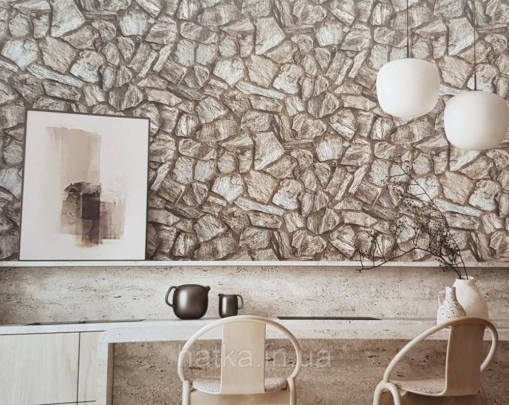 Обои виниловые на флизелине AdaWall Roka 1.06х10 под камень бут структурные коричневые серые серебро 23114-2 Киев - изображение 1