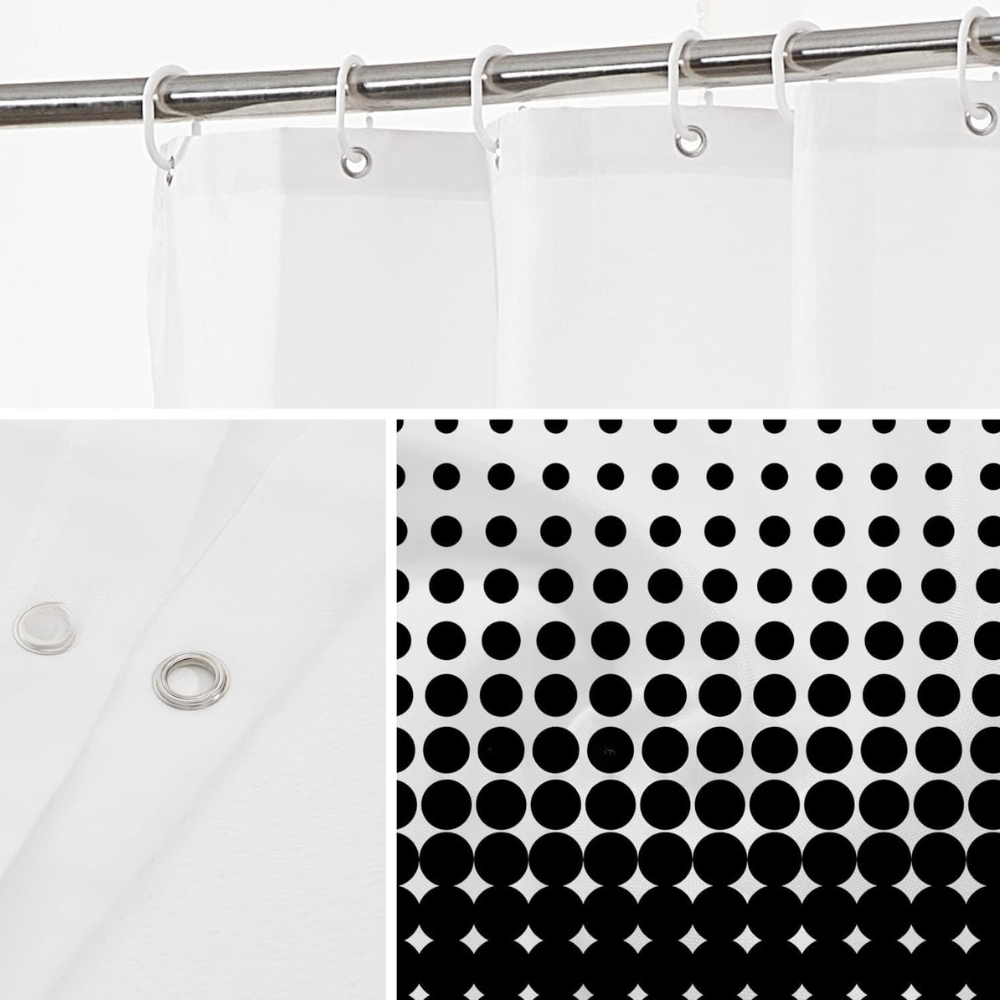 Шторка для ванної та душу 180x180 см водостійка, шторка для ванної кімнати з кільцями і гачками, біла з чорним принтом Кам'янець-Подільський - фото 2