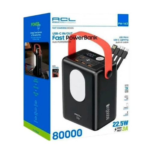 Універсальна мобільна батарея ACL PW-143 Fast PowerBank 80000 мА·год Чорний Вінниця - фото 4