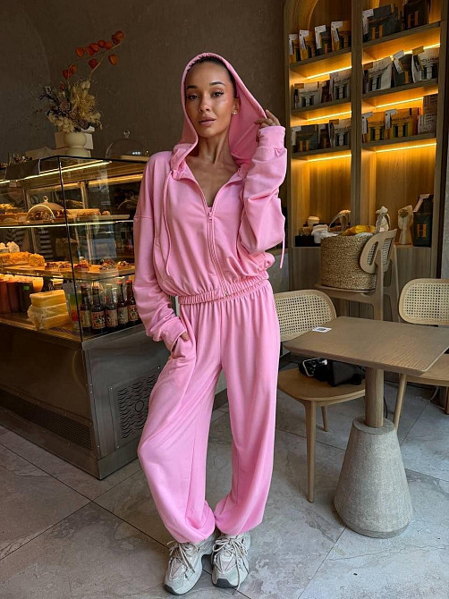 Костюм трійка з двохнитки з корсетом, oversize кофта і широкі штани, барбі, розмір 42/46 Лубни - фото 1