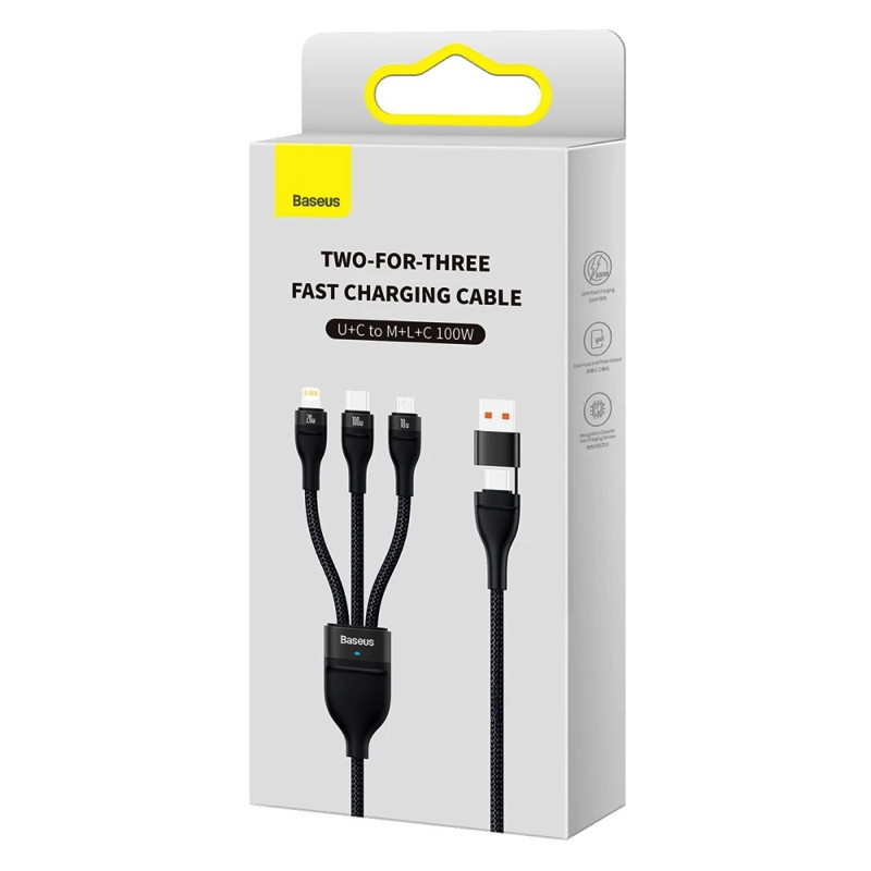 Кабель Baseus Flash Series Two-for-three Charging Cable U+C - M+L+C 100W 1.2m Black CASS030101 Одесса - изображение 2