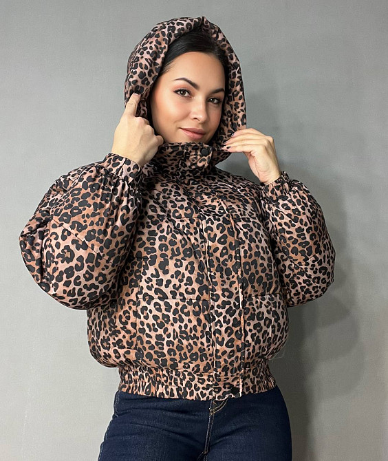 Куртка женская Lady Yep 9006 короткая с капюшоном леопардовый принт на резинке демисезонная коричневая, коричневый, 42 Киев - изображение 3