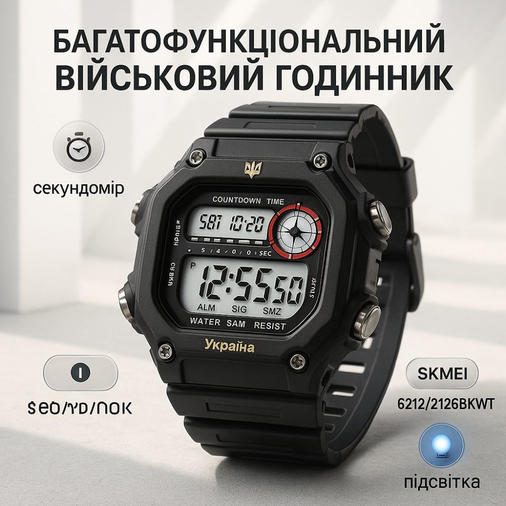 Наручний годинник з електронним механізмом SKMEI 6212/2126BKWT, Чоловічий годинник для риболовлі FL-32 Львів - фото 13