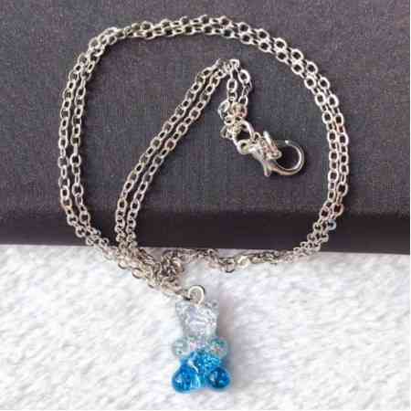 Підвіска з ведмедиками, блакитний + сірий - довжина 50см, смола, цинковий сплав Київ