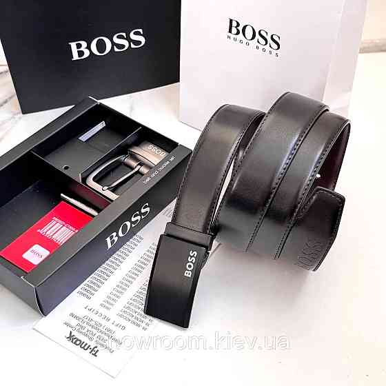 Мужской двусторонний ремень с двумя пряжками Boss (203) Киев