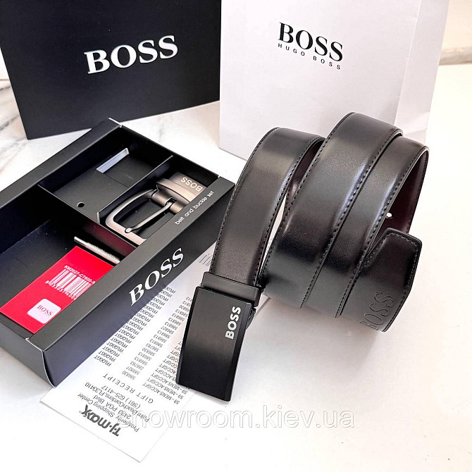 Мужской двусторонний ремень с двумя пряжками Boss (203) Киев - изображение 4