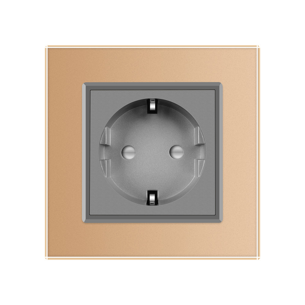 LIVOLO Електрична розетка з заземленням LIVOLO, сіра з золотою рамкою, шторки, скло, 250В 16А ( Коломия - фото 7