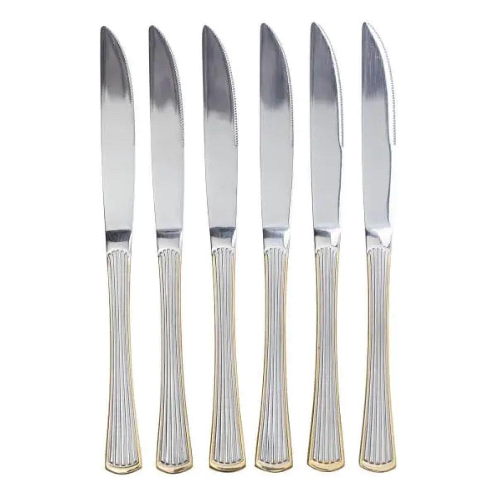 Набір столових ножів 6 штук ножі сервірувальні з нержавіючої сталі 22.5 см Срібло із золотим обрамленням HP-20-30 Київ - фото 1
