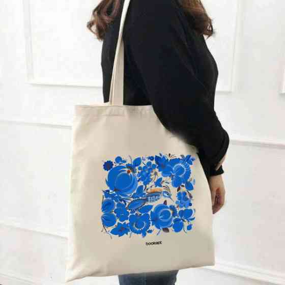 Екошопер BookOpt BK4001 Петриківський розпис Сині квіти бежевий Луцк