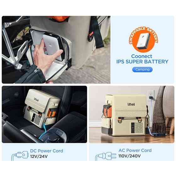 Акумуляторний холодильник-рюкзак Litheli 16л, живлення від павербанку (УМБ Litheli Power Bank 20000 mAh, 45 W в комплекті) Киев