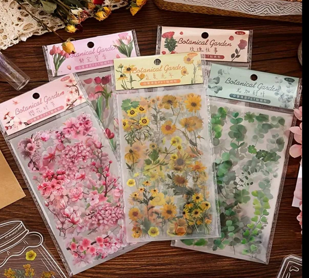 Набор цветочных наклеек «Хризантема» – 6 листов прозрачных стикеров для декора, блокнотов и телефонов Киев - изображение 2