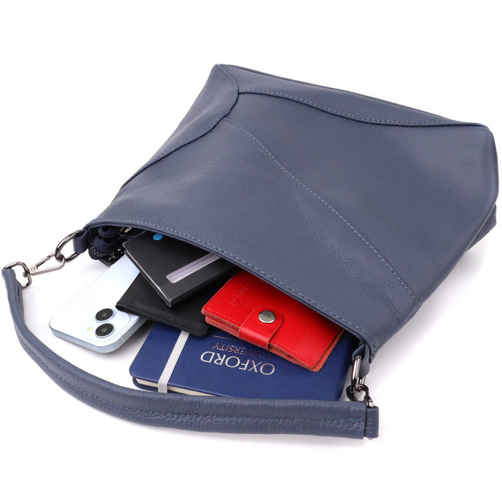 Практична жіноча сумка на два відділення з натуральної шкіри Vintage 23016 Синій Київ - фото 9