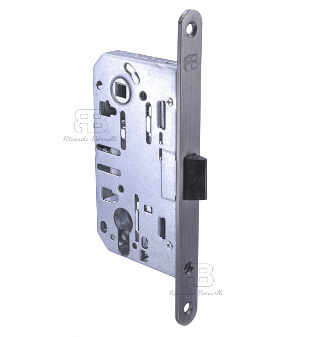 Замок для міжкімнатних дверей під циліндр Ricardo Borelli EN кевлар 85 мм з відповідною планкою MG матовий чорний Київ - фото 1