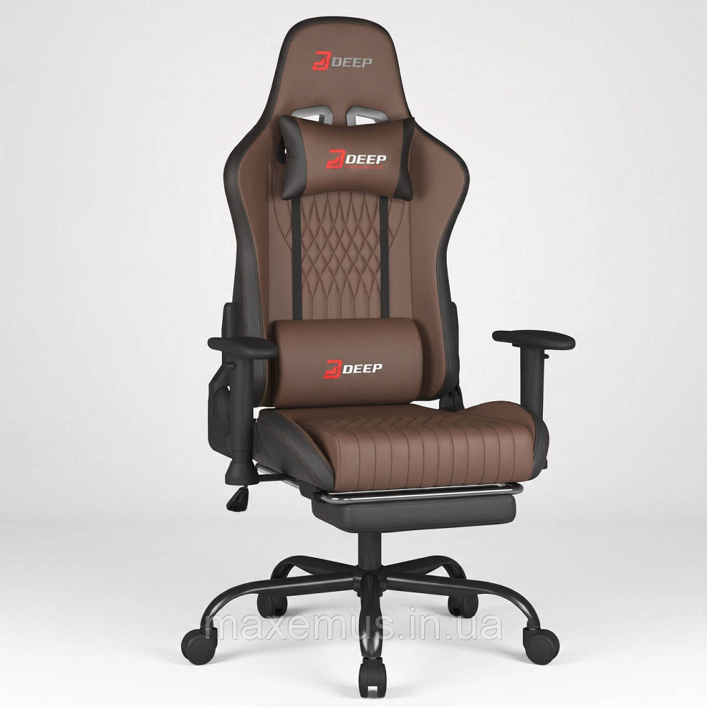 Геймерское компьютерное кресло Bonro 1002G с подставкой для ног и откидной спинкой, экокожа (Коричневое, до 150 кг) Мостиска - изображение 12