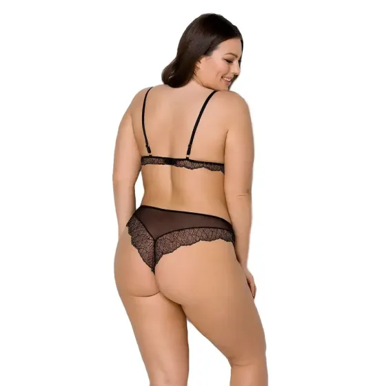 Комплект білизни Passion AMBERLY SET 6XL/7XL black, ліф, трусики бразиліана, люрексова нитка Львів