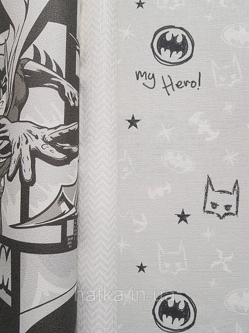 Обои виниловые на флизелине AdaWall Ada Kids метровые детские надписи бэтмен  комиксы черные белые на сером Киев - изображение 7
