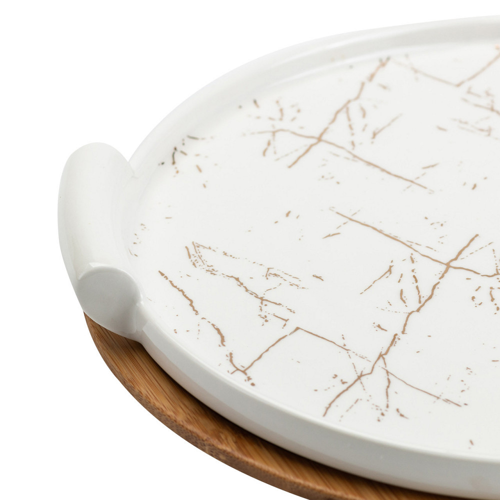 Тортівниця з фарфору і скляною кришкою на бамбуковій основі Київ - фото 4