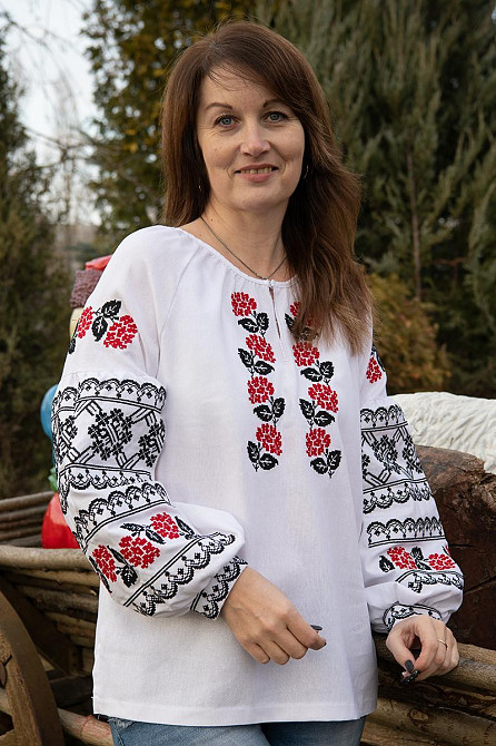 Вышиванка женская льняная, белая топ 52/54 Киев - изображение 1