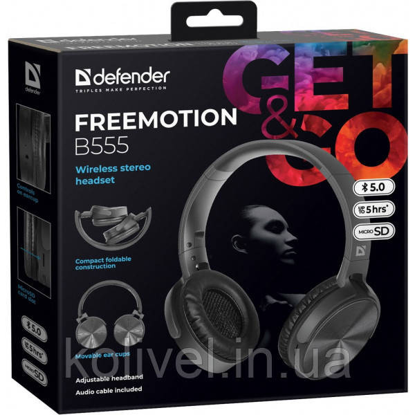 Навушники з мікрофоном Defender FreeMotion B555 Bluetooth, чорні (63555) Киев - изображение 7