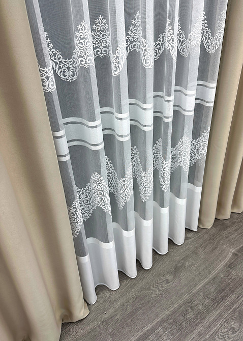 Комплект штор VR-Textil Bagema Rvs 100х270 2шт і Тюль 400х270 1545ш-1704т Бежевий з білим 71-114/2 Київ - фото 8