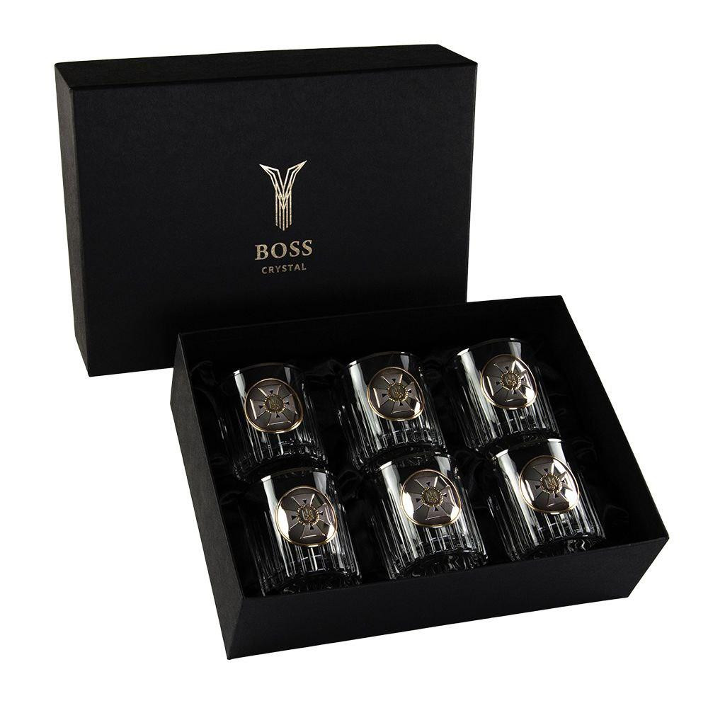 Набір для віскі "МНС" 6 келихів 360 мл, кришталь з платиною, зображення зі срібла з позолотою Рівне - фото 1