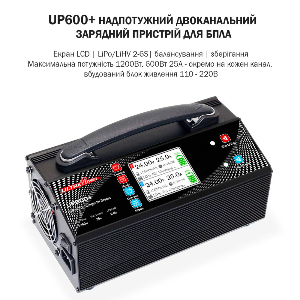 Зарядное устройство 2-канальное 24В 25А 2-6S LiPo/LiHV 1200Вт 220В (UP600+) ULTRA POWER  PROTESTER UP600PLUS Чернигов - изображение 2