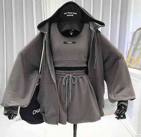 Женский прогулочный костюм тройка: кофта топ и шорты двунитка Одесса