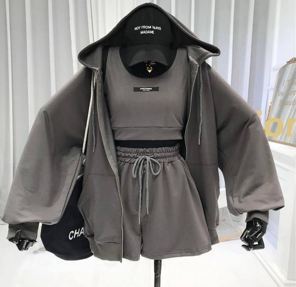 Женский прогулочный костюм тройка: кофта топ и шорты двунитка Одесса - изображение 1