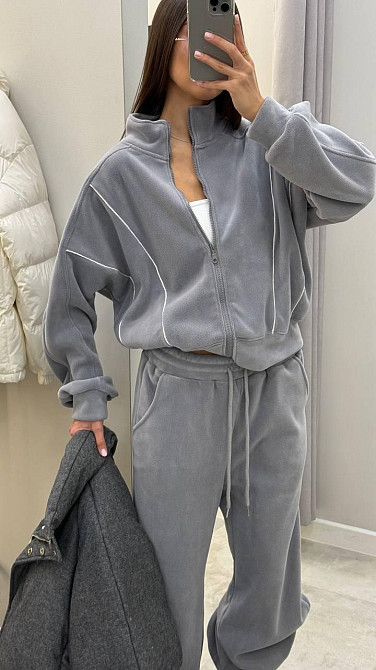 Жіночий теплий прогулянковий костюм з двостороннього флісу Сірий, 42/44 Одеса - фото 2