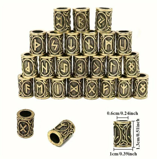 Скандинавські металеві намистини шарми " Руни вікінгів " в мішечку. Комплект 24 шт., колір золото. Київ - фото 3