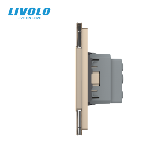 Сенсорний вимикач 4 сенсора (2-2) 2 розетки Livolo золото скло (VL-C702/C702/C7C2EU-13) Коломия