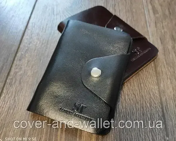 Шкіряна візитниця картхолдер чорного кольору маленького розміру ST Leather Київ - фото 1