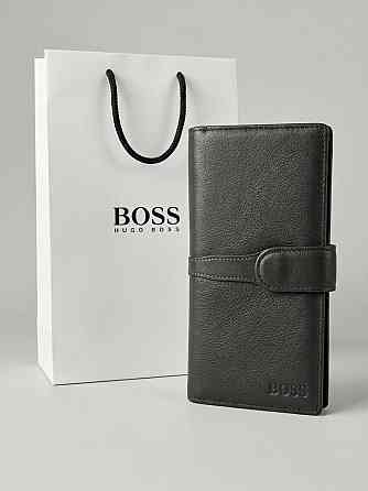 Чоловіче шкіряне портмоне на кнопці Boss (7706) Київ