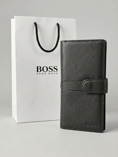 Чоловіче шкіряне портмоне на кнопці Boss (7706) Київ - фото 1