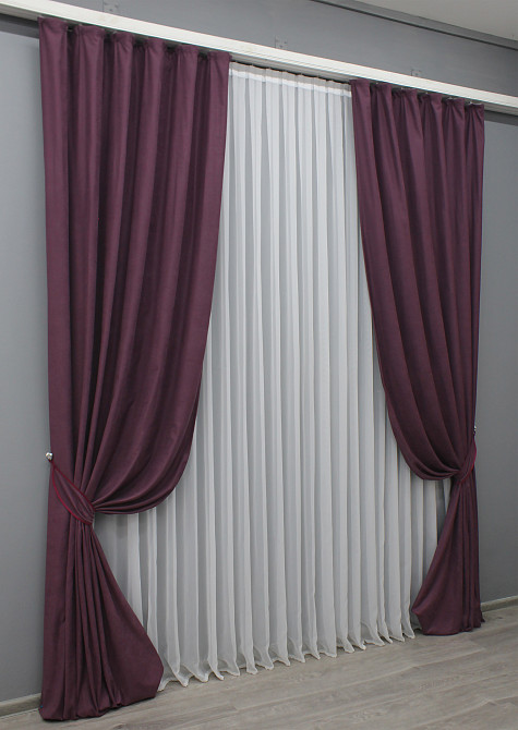 Комплект готовых штор VR-Textil Нубук однотонный № 1519ш Баклажановый 150х290 см 2 шт (33-0381 Киев - изображение 3