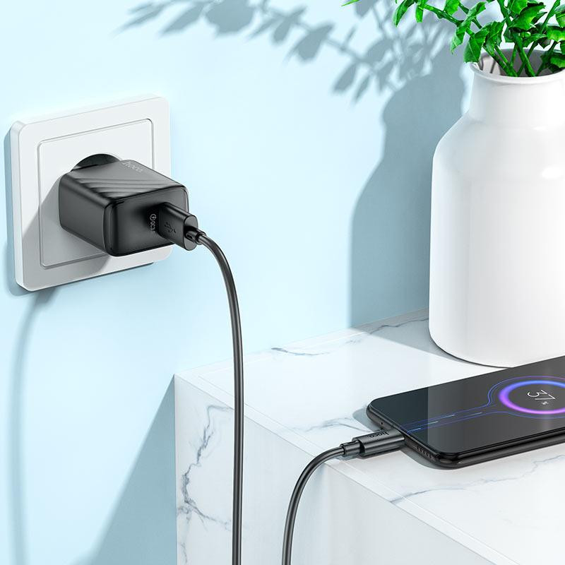 Сетевое зарядное устройство с кабелем HOCO CS21A Rich single port QC3.0 charger set(Micro)(EU) Black Одесса - изображение 7