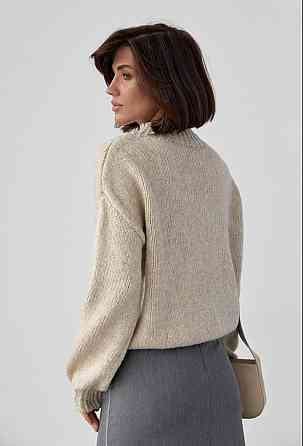 Женский уютный оверсайз свитер машинная вязка Молочный Одесса