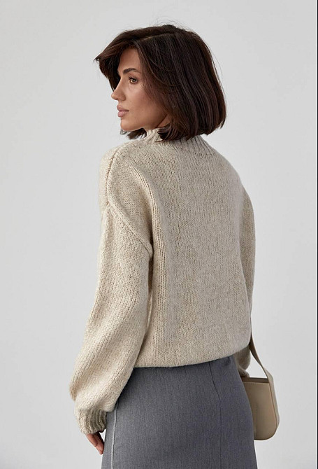 Жіночий затишний оверсайз светр машинне в'язання Молочний Одеса - фото 5