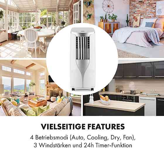 Новый мобильный кондиционер Breeze 9 4-в-1 9 000 BTU / 2,6 кВт EEK A Напольные ролики Функция таймера Белый / Ровно