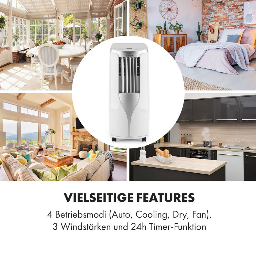 Новый мобильный кондиционер Breeze 9 4-в-1 9 000 BTU / 2,6 кВт EEK A Напольные ролики Функция таймера Белый / Ровно - изображение 4