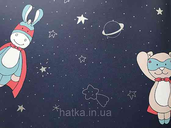 Шпалери флізелінові Decoprint Sweet Dreams дитячі зірки планети тварини сріблом на темно синьому 0,53x10,05 м Київ